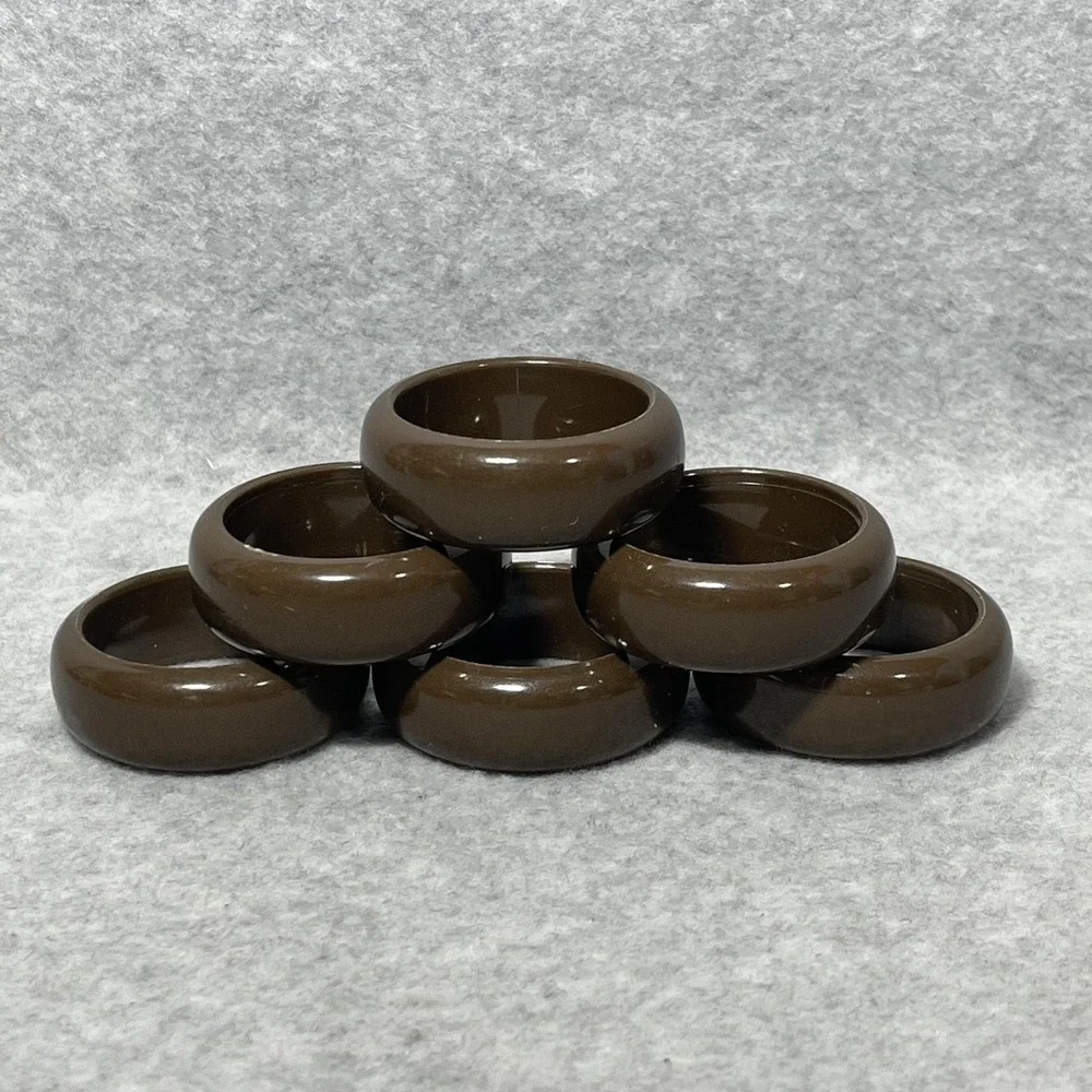 Vintage Plastic Napkin Rings Brown Set Of 6 Round Solid‎ Table Dining Decor Home